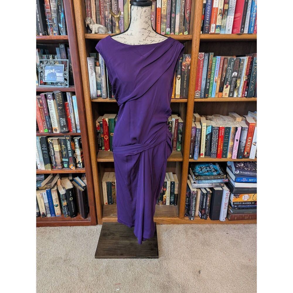 Diane von Furstenberg Purple Bec Draped Silk Blend Ruch Sheath Cocktail Dress 12